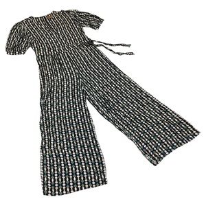 Anthropologie Women's Green Kachel Evie Abstract V-Neck Wide Leg Jumpsuit Sz 12